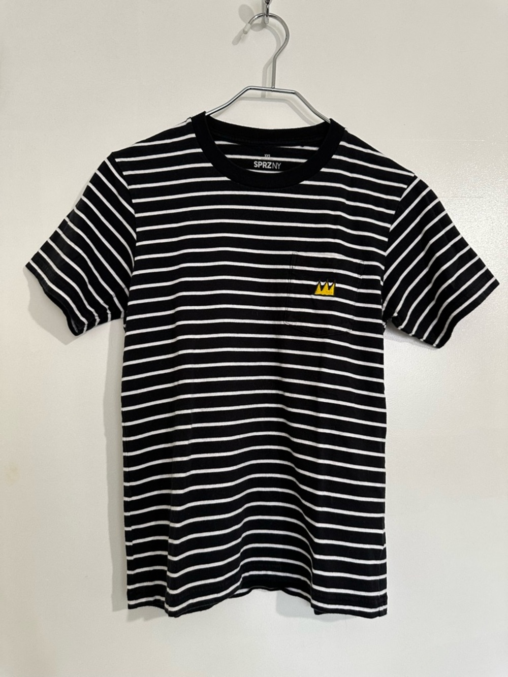 UNIQLO SPRZ NY T Shirt Jean-Michel Basquiat Striped Short Slv Pocket XXS EUC